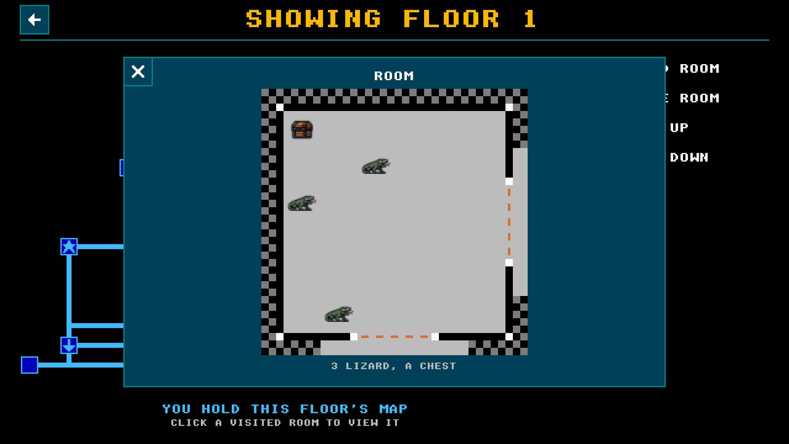 The map, with a visited room's picture open and its contents shown
