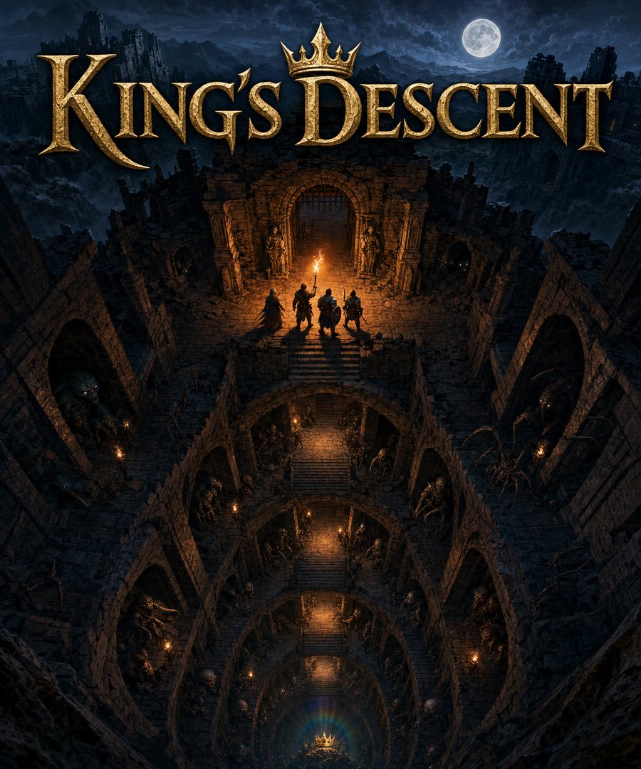 A great stone stairwell plunging through ten floors of dungeon, the party small at the top with a torch